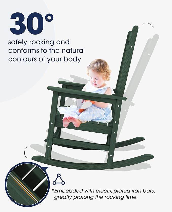 KINGYES Oversized Outdoor Rocking Chair, All-Weather Patio Rocking Chairs - Image 4