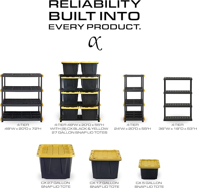 CENTREX CX 4-Tier Heavy Duty Plastic Storage Shelves that Support up to - Image 5