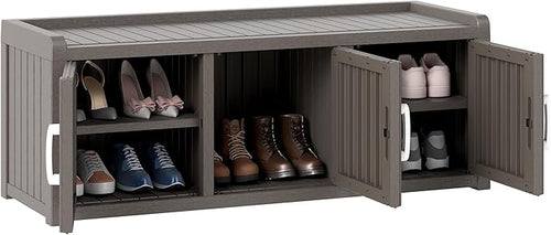 2-Tier Storage Bench, Waterproof UV-Resistant Outdoor Shoe Storage Cabinet by NBYSGO