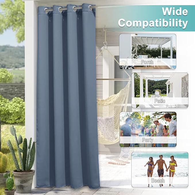 NICETOWN Outdoor Patio Curtain Waterproof, W52 x L72 inches, Stone Blue - Image 6