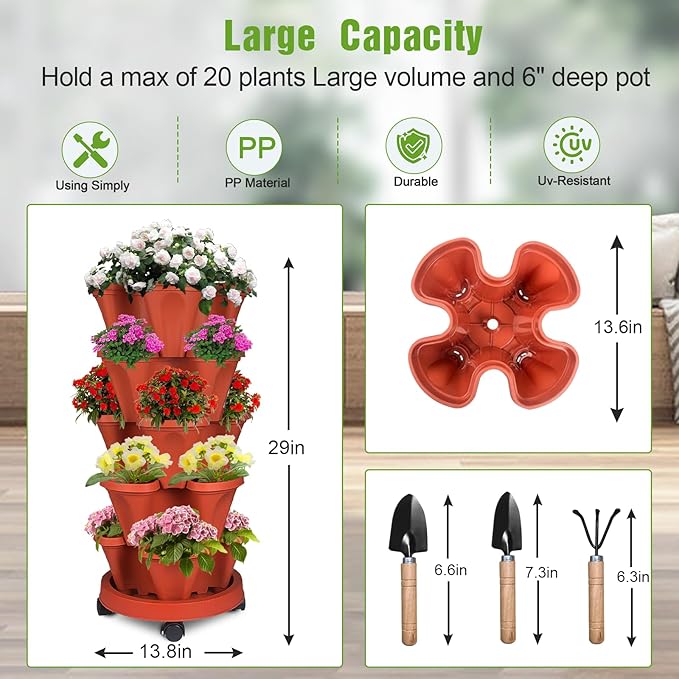 Vertical Strawberry Planter 5 Tier Stackable Tower Herb Planters Stacking - Image 3