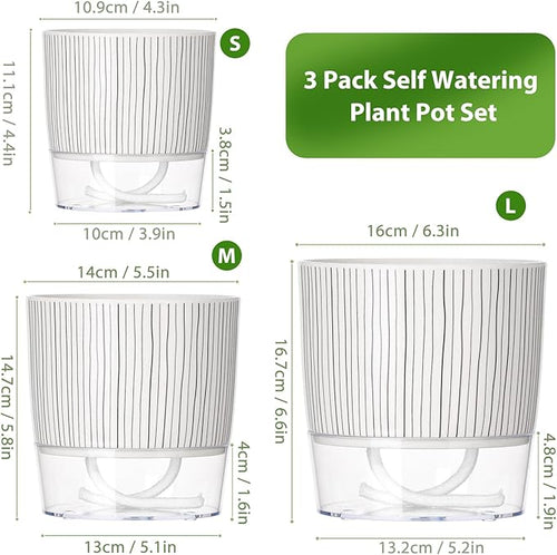 3 Pack Self Watering Pots for Indoor Plants, 4+5.5+6.3 Inch Self Watering Plant - Image 2