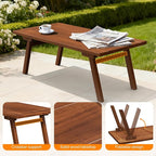 VINGLI Outdoor Folding Coffee Table, Natural Poplar Wood Patio Coffee Table - Image 8