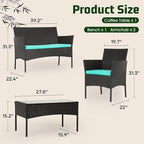 FDW | 4-Piece Patio Furniture Set | Blue | Outdoor Wicker Furniture - Image 2