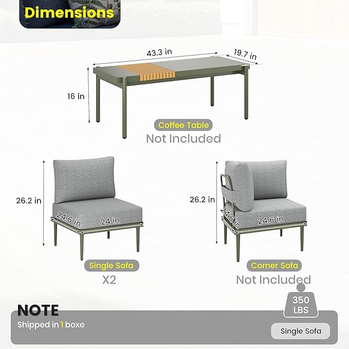 Sundale Outdoor 2 Pieces Patio Sofa Set, Metal Outdoor Sectional Loveseat - Image 2