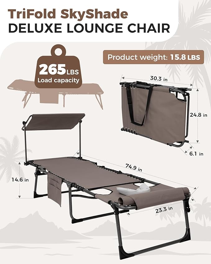 KingCamp Tanning Chair with Face Hole, Lounge Chairs Outdoor Folding Comfy - Image 3