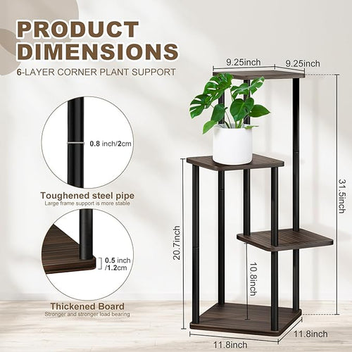 4 Tier Plant Stand Indoor, Thickened Metal Wood Corner Plant Shelf Stands - Image 2