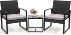 3 Piece Wicker Patio Bistro Set, Rattan Conversation Set by Murago