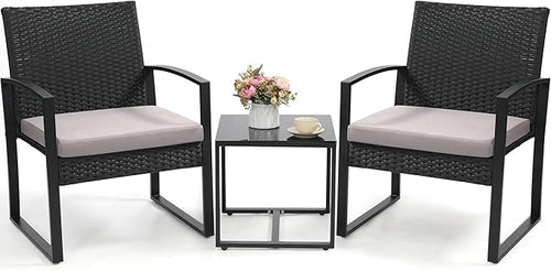 3 Piece Wicker Patio Bistro Set, Rattan Conversation Set by Murago