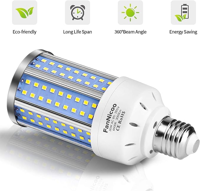 2-Pack 200W Equivalent LED Corn Light Bulb 3000 Lumen 6500K Cool White Daylight - Image 3
