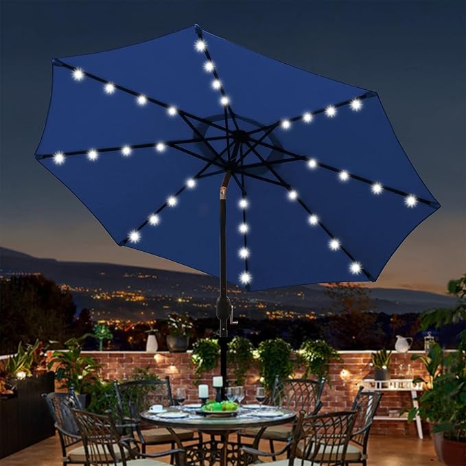 Blissun 9 ft Solar Umbrella 32 LED Lighted Patio Umbrella Table Market Umbrella - Image 7
