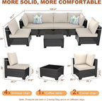 7 Pieces Outdoor Conversation Sectional Rattan Sofa, Patio Furniture Set - Image 2