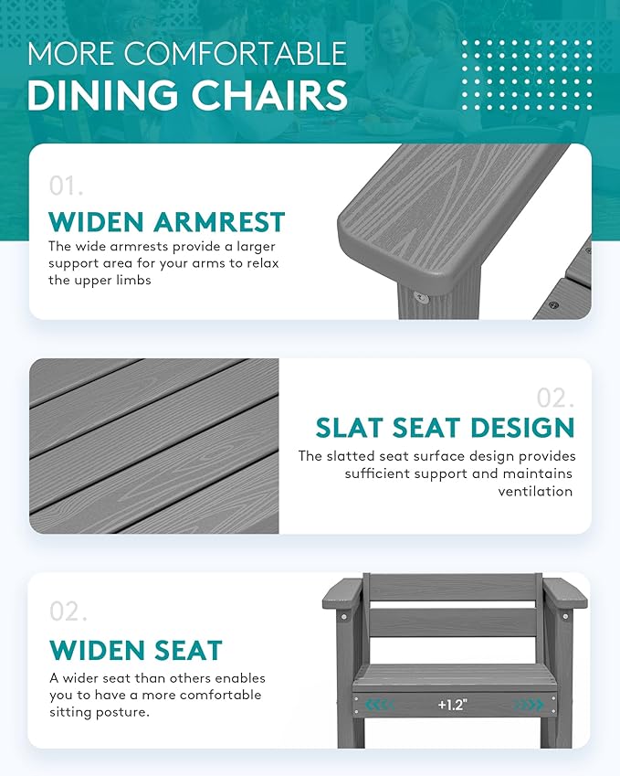 SERWALL 7-Piece Patio Dining Sets, All Weather HDPE Outdoor Furniture Set - Image 5