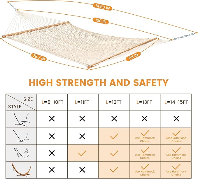 Lazy Daze Hammocks Double Rope Hammock, 2 Person Traditional Outdoor Hand Woven - Image 6