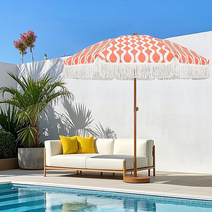 AMMSUN 7ft Patio Umbrella with Fringe Outdoor Tassel Umbrella UPF50+ Premium - Image 3