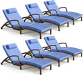 Chaise Lounge Chairs Outdoor Set of 6, Comfy Outside Wicker Patio Pool Lounge by ZZWHOM