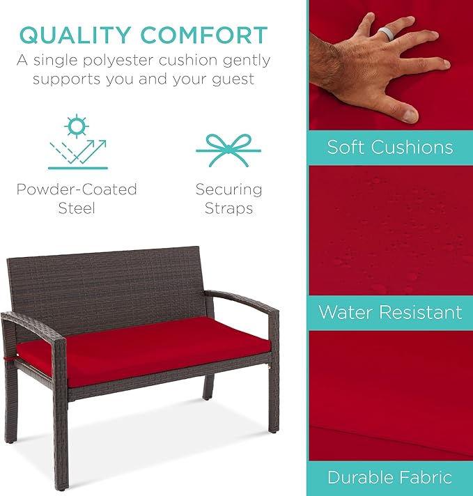 Best Choice Products Outdoor Bench 2-Person Wicker Garden Patio Benches Seating - Image 4