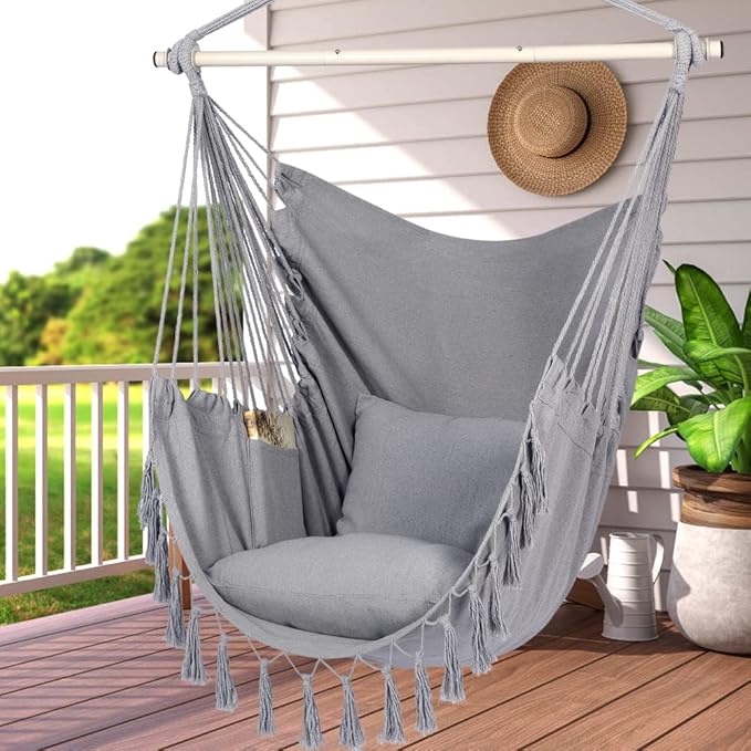 Y- STOP Hammock Chair Hanging Rope Swing, Max 500 Lbs, 2 Cushions Included - Image 8