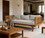 Merax Solid Acacia Wood Couch Chaise Lounge Chair Indoor, 3 Seater Daybed Sofa - Image 5