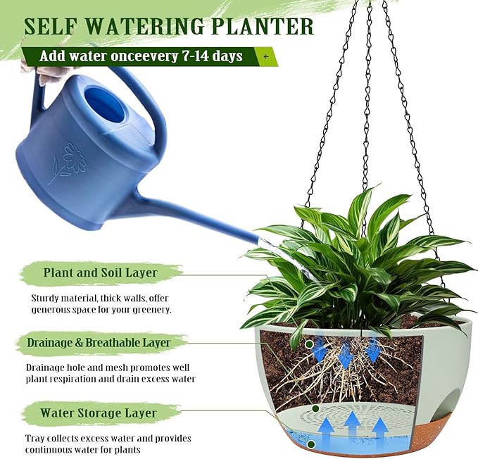 Hanging Planters for Outdoor Indoor Plants, 2 Pack 12 Inch Hanging Basket - Image 3