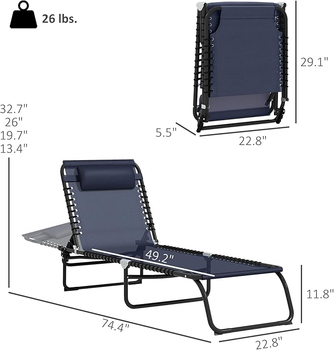 Outsunny Folding Chaise Lounge Chair Set of 2, Patio Sun Tanning Chair - Image 3