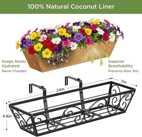 4pcs 24 Inch Window Deck with Coco Liner, Metal Hanging Flower Planter Window - Image 2