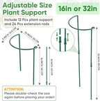 12 Pack 32 or 16 inch Adjustable Plant Support Stakes, Heavy-Duty Half Round - Image 2