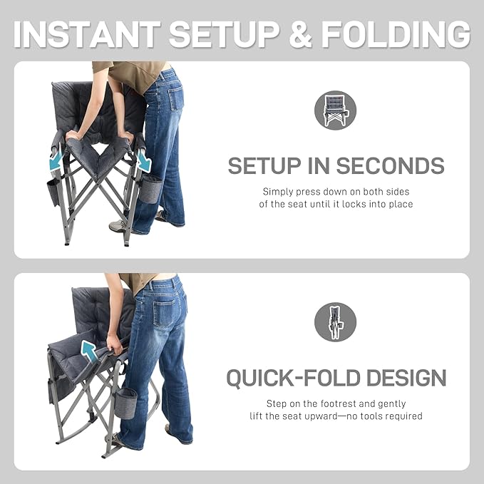 EVER ADVANCED Lightweight Folding Rocking Camping Chair, Padded Portable Rocker - Image 4