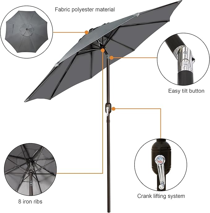 Blissun 9' Outdoor Patio Umbrella, Outdoor Table Umbrella, Yard Umbrella - Image 2