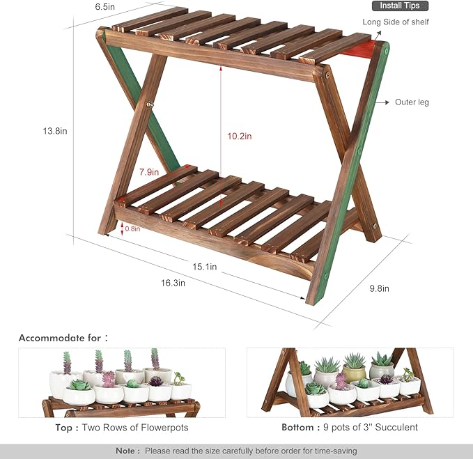 Small Plant Stand Indoor 2 Tier Table Top Flower Succulent Stand Desk Wood - Image 4