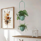 Metal Hanging Planters 2 Tiers Indoor Outdoor Modern Plant Hangers Wall Ceiling - Image 2