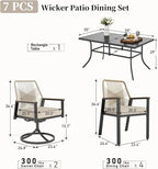 Patio Dining Set 7 Piece, 4 Woven Rattan Fixed Chairs and 2 Swivel Chairs - Image 3