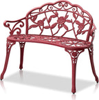 VINGLI 38.5" Patio Park Garden Outdoor Metal Rose Bench, 2-Person Cast Iron by VINGLI