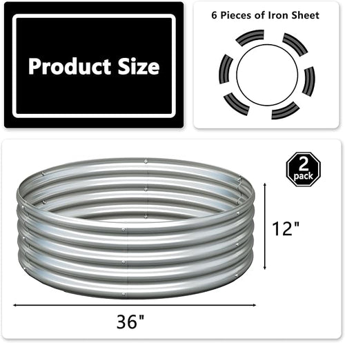 3x3x1ft Galvanized Round Raised Garden Bed, Outdoor Planter Box Metal Patio Kit - Image 2