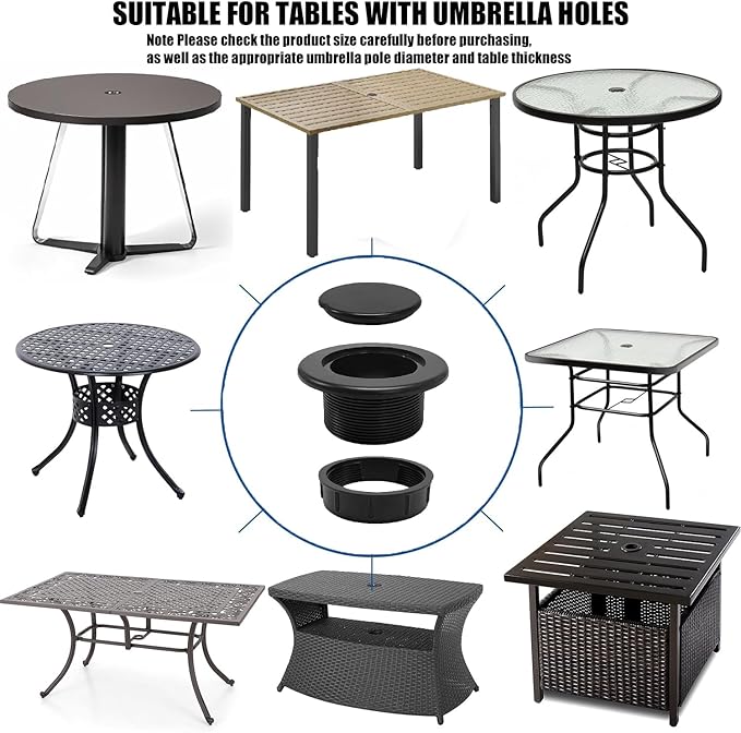 Patio Table Umbrella Hole Ring Plug Cap Set, Yard Parasol Table Hole Cover - Image 5