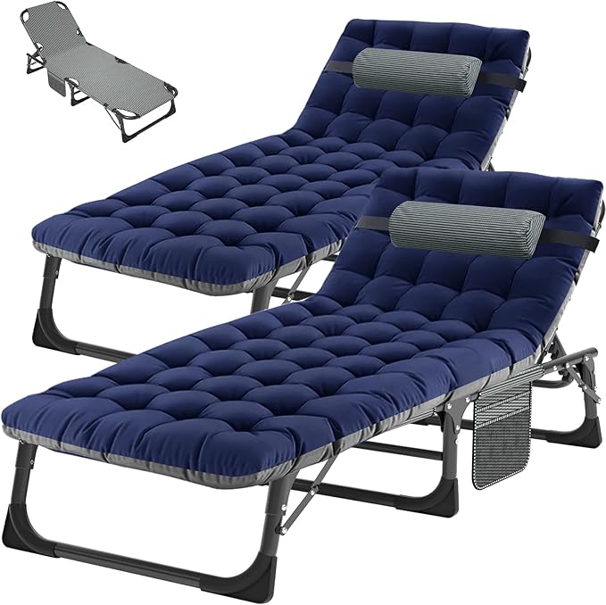 ABORON 2PK Heavy Duty Tanning Chair, 5-Gear Outdoor Folding Chaise Lounge Chair by ABORON