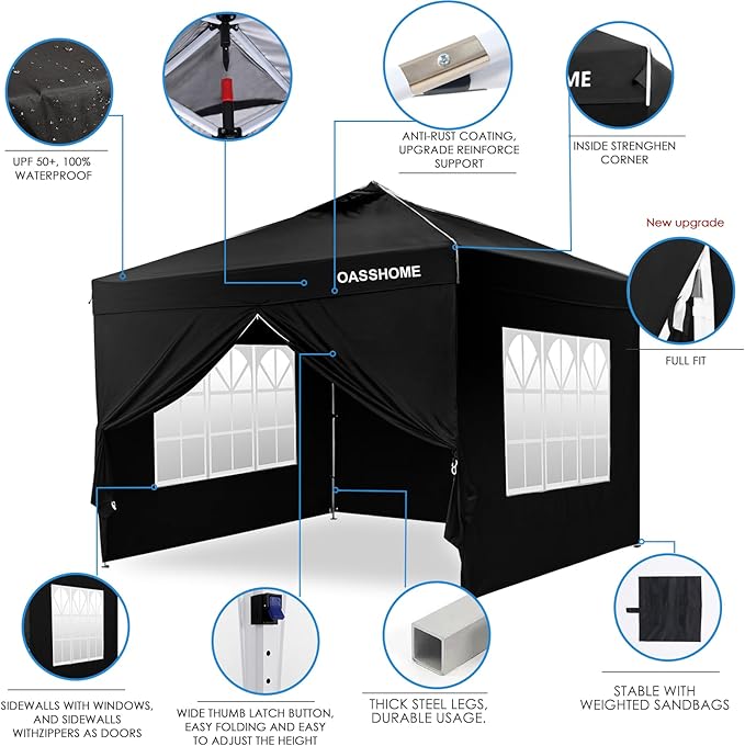 OASISHOME One Push Setup Pop-up Gazebo Portable Canopy Tent 10'x10', - Image 2