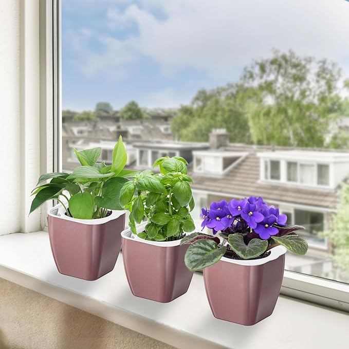8 Pack Self Watering Pots 4-inch Decorative Flower Planters - Image 8