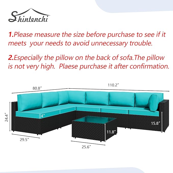 Shintenchi 7 Pieces Outdoor Patio Sectional Sofa Couch, PE Wicker Furniture - Image 3