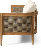 Merax 76.5" Outdoor Acacia Wood Wicker 3 Seater Sofa, Patio Furniture Couch - Image 7