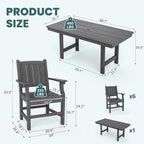 Pamapic 7 PCS Outdoor Dining Set, Spacious HDPE Outdoor Table and Chairs - Image 5