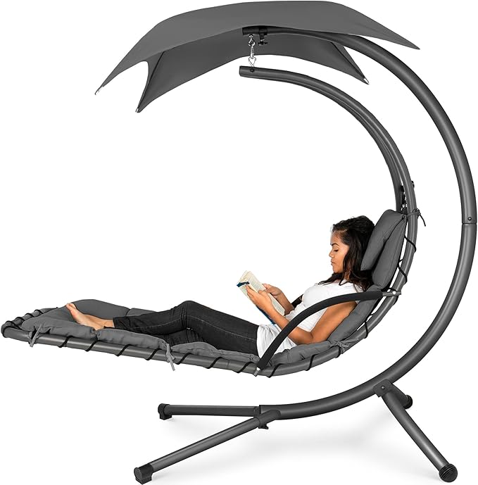 Best Choice Products Outdoor Hanging Curved Steel Chaise Lounge Chair Swing by BestChoiceProducts