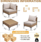 9 Piece Wicker Patio Furniture Set, Outdoor Conversation Sectional Sofa - Image 2