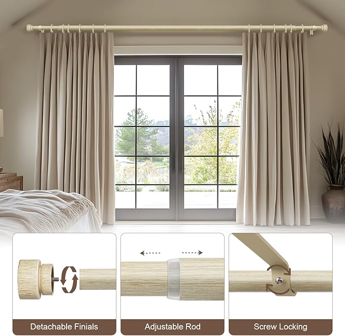Antique White Curtain Rods for Windows 66 to 120 Inches Heavy Duty Adjustable - Image 4