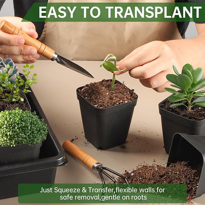 100 Pack Plant Nursery Pots 3.15 Inch, Durable Square Seedling Pots - Image 5