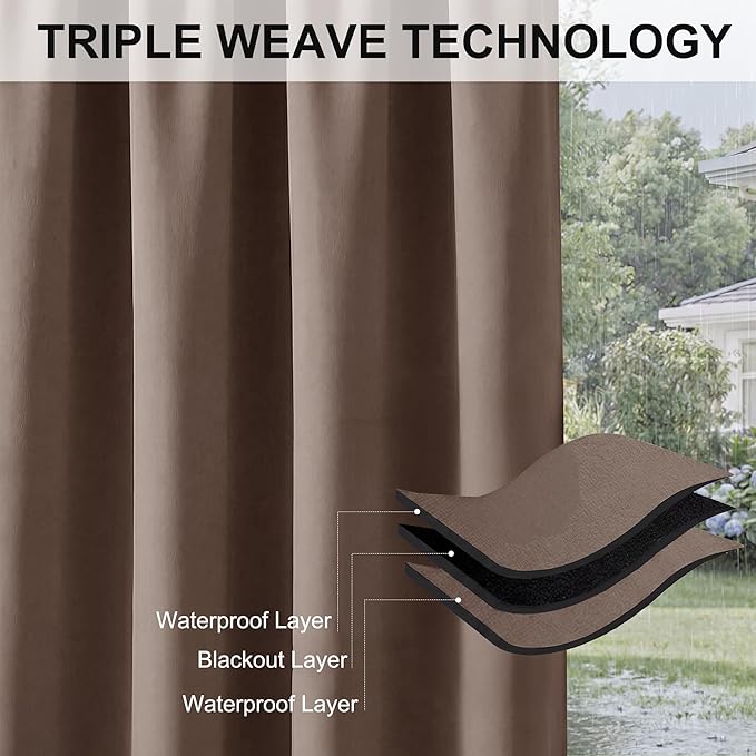 RYB HOME Outdoor Curtains for Patio Waterproof Block Sunlight Thermal Insulated - Image 6