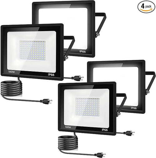 4Pack LED Flood Light Outdoor, 100W LED Work Light 11000lm by garageangle
