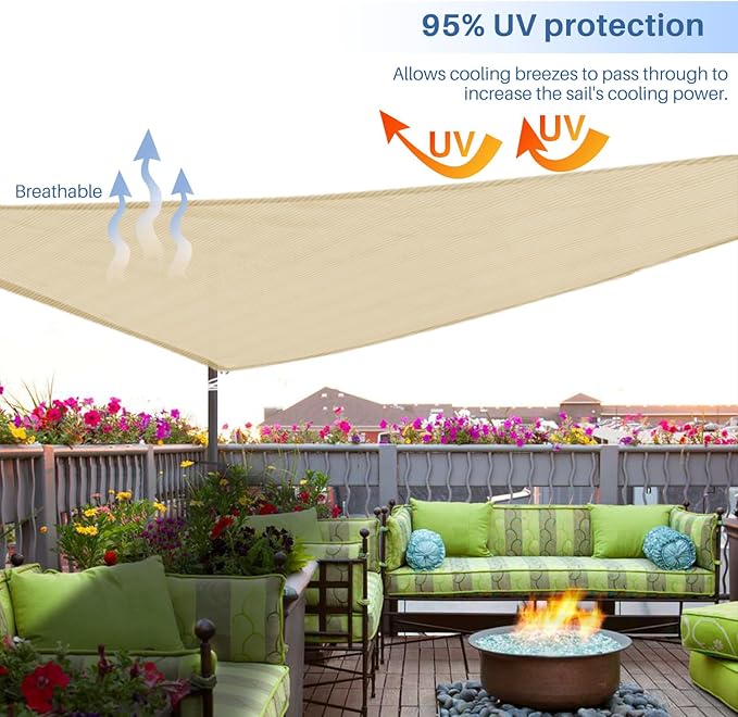 E&K Sunrise 15' x 15' x 15' Sun Shade Sail Triangle Canopy Shade Cover UV Block - Image 5