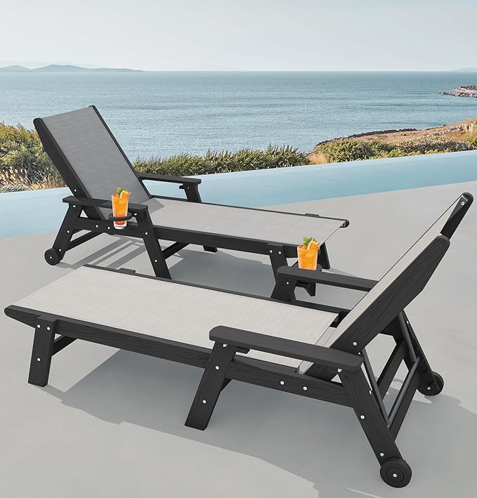 SERWALL Patio Chaise Lounge Chair, 5 Positions Outdoor Lounger - Image 2