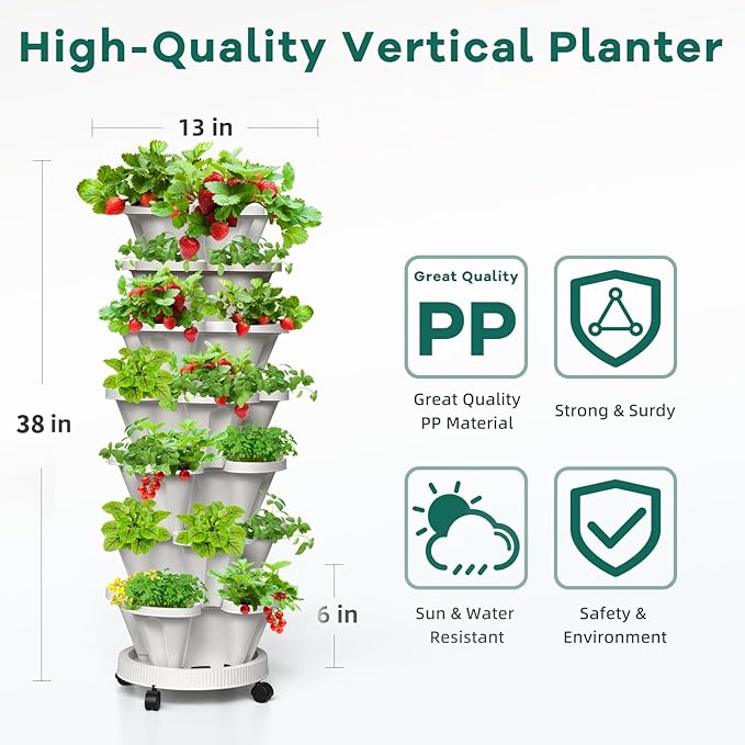 Strawberry Vertical Planters, 7 Tiered Stacking Tower Garden - Image 4